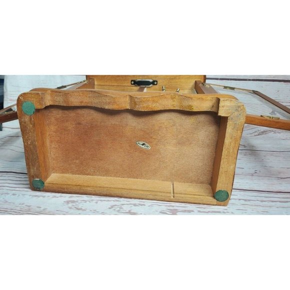 Rare Vintage Wood Jewelry Box Armoire Artistic Design Glass Door Shelves w/Mirro - Picture 11 of 12